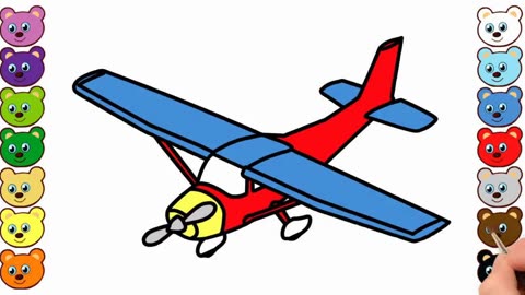 蓝天上的可爱小飞机儿童绘画
