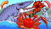 美食动画：苍龙家族挑战水上吃播秀，美味帝王蟹搭配香辣八爪鱼！
