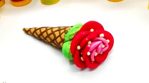 玫瑰花奶油造型蛋筒冰淇淋彩泥手工制作儿童diy 先搓成条交叉排列