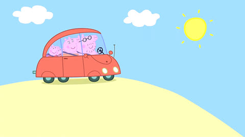 小猪佩奇手绘:佩奇一家开车去沙滩玩