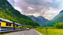 瑞士壮美秀丽的阿尔卑斯山景观，从格林德瓦驾车驶往因特拉肯