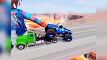 小汽车飞跃断桥，被大铁锤锤了#汽车动画 #儿童工程车动画片大全