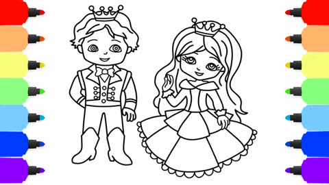 王子和公主过家家游戏的简笔画 儿童艺术绘画