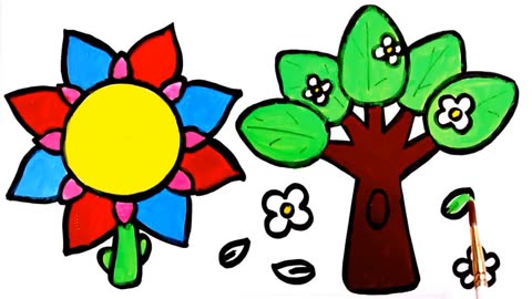趣味儿童画画《树,太阳花》