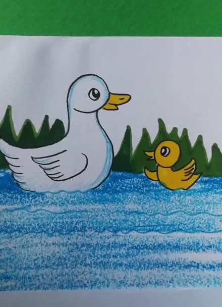 妈妈教小鸭子学游泳!小朋友一起画!@火山官方