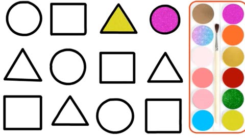 正方形,三角形,简单的几何图形的涂色,学习颜色认识图形