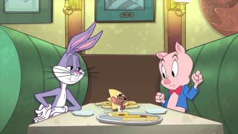 兔八哥和小猪在吃饭,突然出现一只奇怪的老鼠