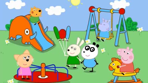 小猪佩奇在游乐园和朋友一起玩耍游戏