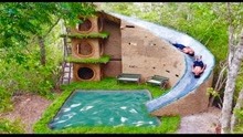 荒野生存：兄弟俩在地下游泳池周围建造漂亮的水滑梯房！