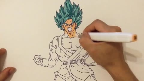 【达特光环】速画超级赛亚人之神蓝发版悟空,speed drawing ssj blue