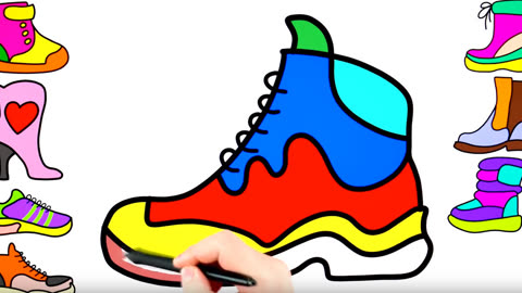 儿童益智绘画 趣味画画 八种精致的鞋子 简笔画 填颜色68