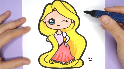 如何给孩子画迪士尼长发公主,简单易学的儿童绘画教程!