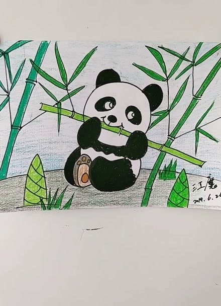 儿童画熊猫吃竹子