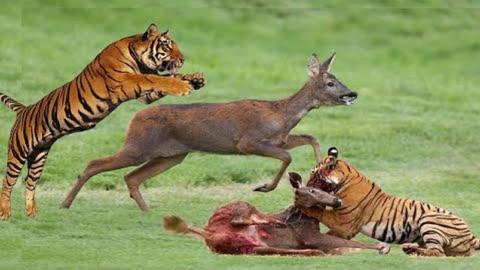老虎太危险了,老虎攻击小鹿,没有猎物能逃脱