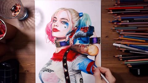 自殺小隊:harley quinn,快速彩繪小丑女,手繪哈莉·奎茵