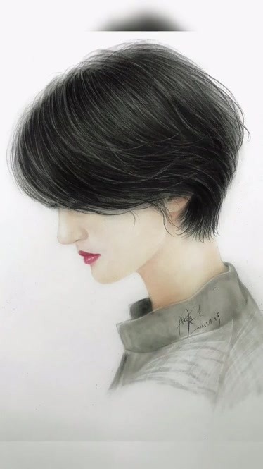 韩式女短发发型设计素描作品致发型师