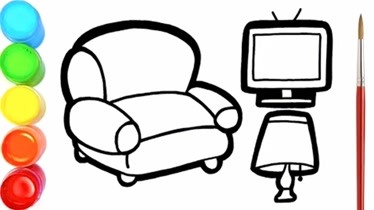 启蒙绘画沙发电视和台灯的简单绘制